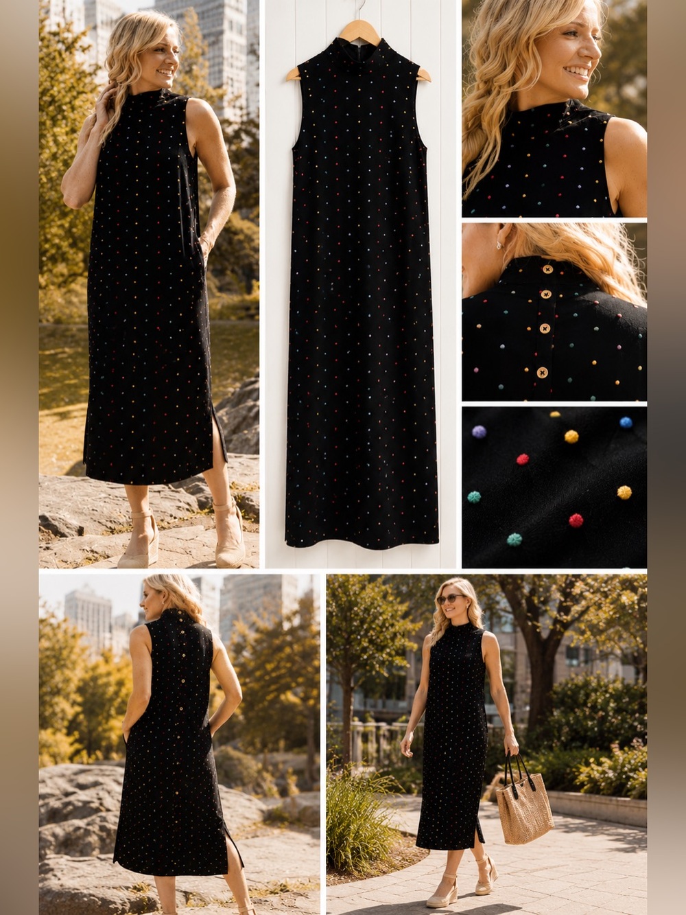 BURU velvet embroidered dot maxi mod dress NWT $288